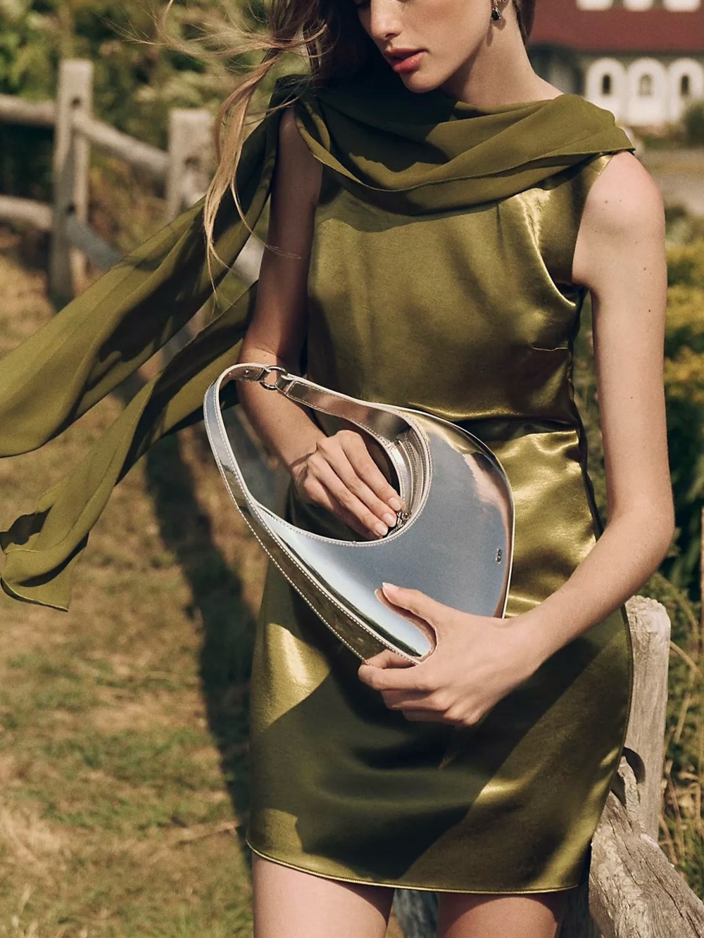 Mare Mare x Anthropologie Vivienne Satin Scarf Dress Green XL  Glam